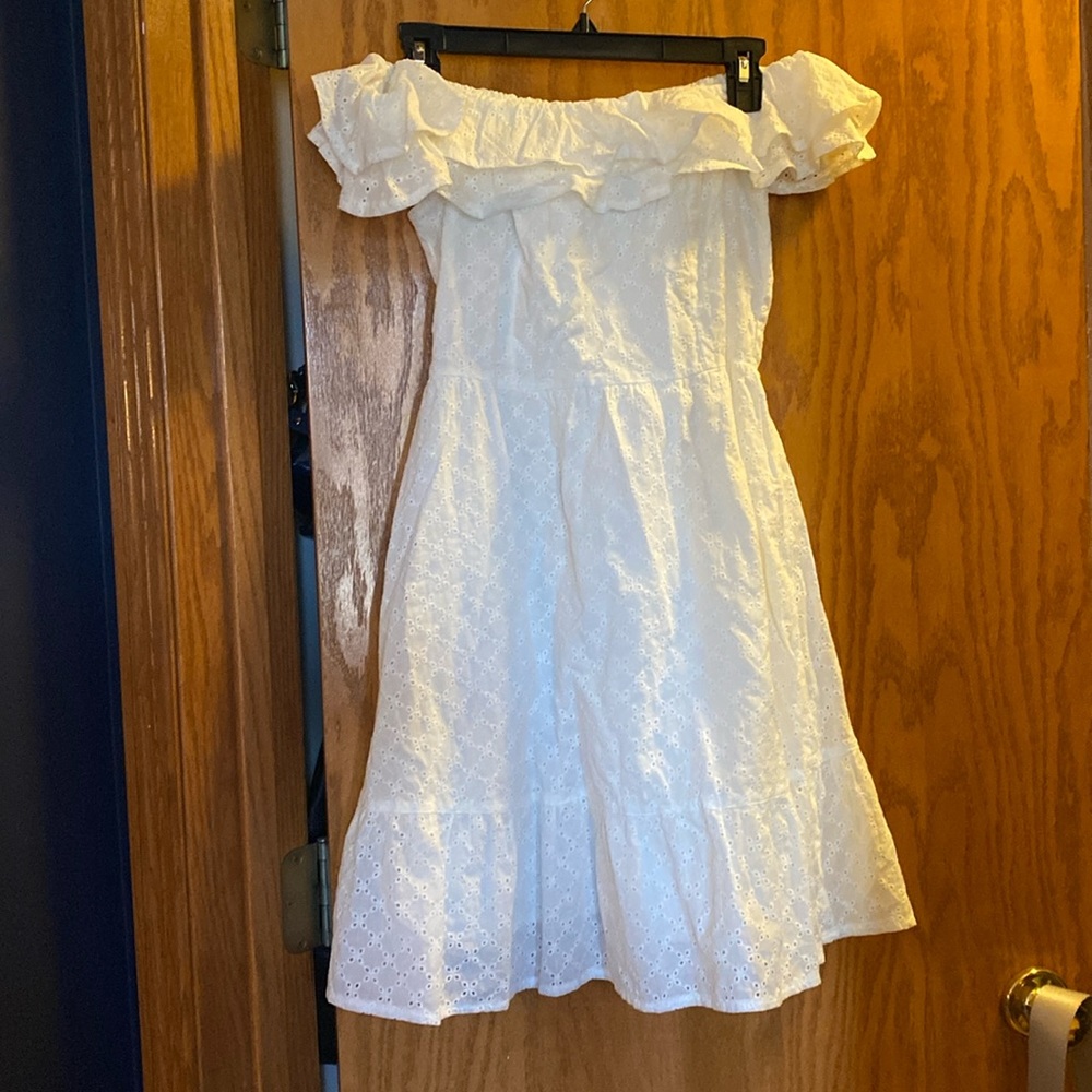 White off should mini dress
